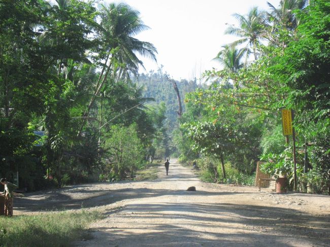 カンターヤーのメインストリート。ホテルとゲストハウスの他には、レストラン2軒と茶店が3,4軒あるだけ。<br /><br />これでもグワとガパリ(サンドウェ)を結ぶ西海岸の幹線道路なのですが、車輌が通るのは2時間に1回くらい。