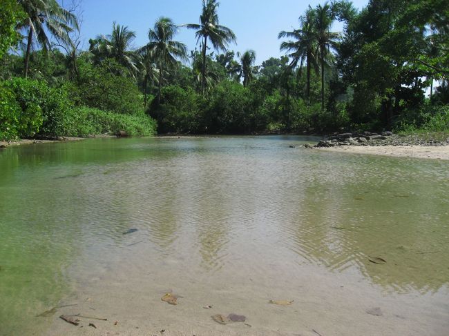 ビーチの左側には小川が注ぎこむ。