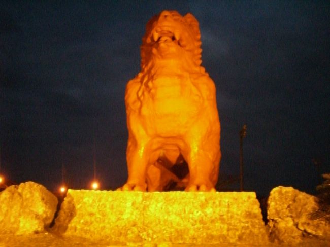 最後に残波岬に行ったけどもう真っ暗で何も見えず‥<br />近づくと高波がおそってくるので退散‥。<br /><br />巨大シーサー見ただけ。