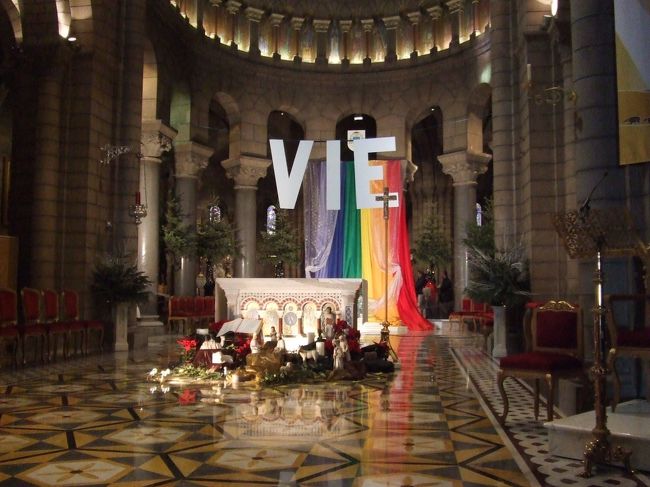 モナコの大聖堂の祭壇にはクリスマスの飾りがありました。だいだい１月の第1週まで飾られるそうです。