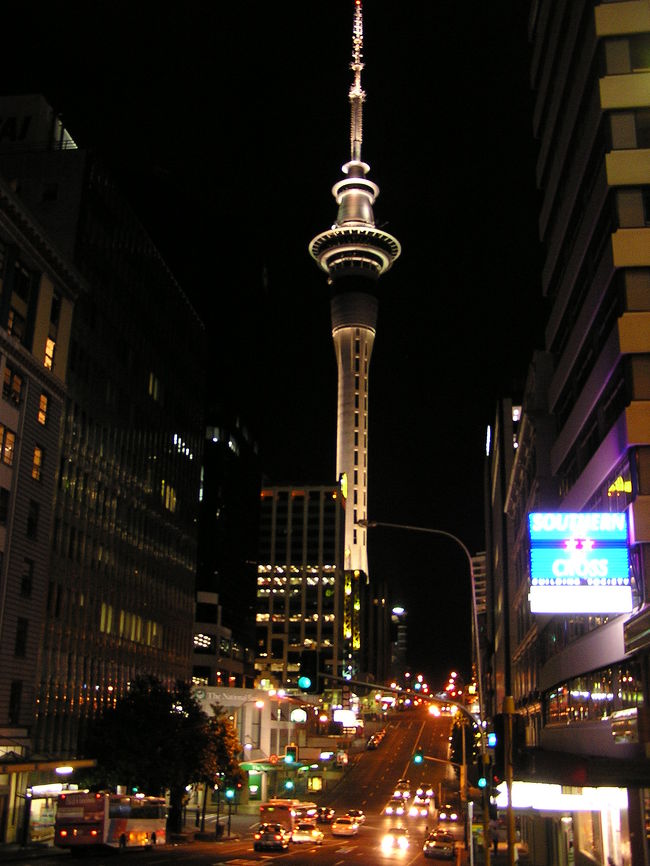 １日、オークランドの色んなエリアを散策し、ホテルへ。大きな都市だけあって、色んなエリアがあって、自然を満喫した前半とはちがうものの、オークランドは魅力的な街でした。<br /><br />ホテルから見た夜のスカイタワー。