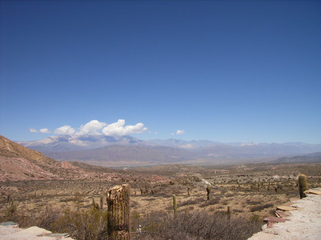 サボテンゾーンを過ぎると遠くに山が見えました。<br />この山のてっぺんに積もっている雪を昔の人は塩だと思ってカチ（ケチュア語で塩）と名付けたんだとか。