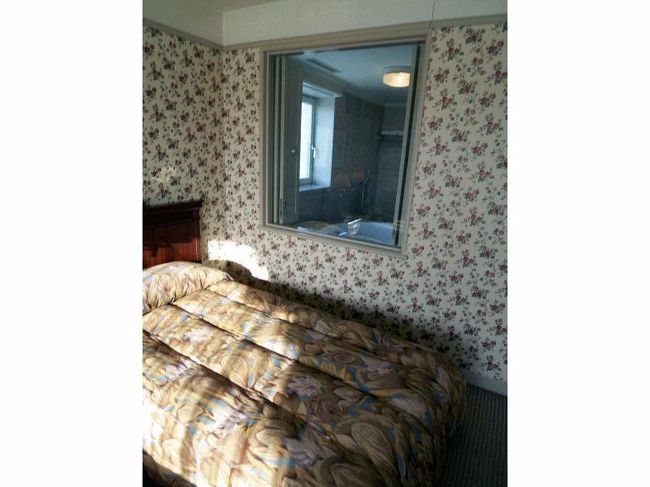 バスルームの扉を開けるとベッドルームからバスルームが丸見え