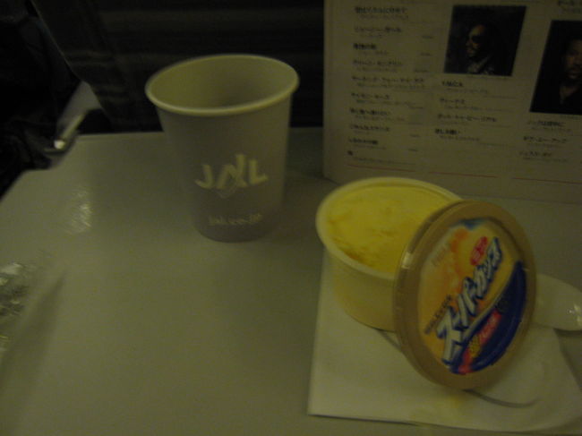 到着1時間前にアイス･カップが配られました。<br />めったに食べませんが、こんなときだからでしょうか、「うまい」。