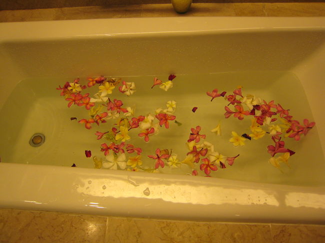 初日はフラワー･バスの用意がしてあります。<br />花の香りにつつまれてバスタイムを過ごすことができます。