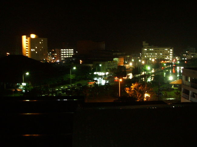 初日、石垣空港に到着したのが最終便で、２１時を回っていたため、パックについていたビジネスホテル１泊を利用。これは、部屋からの石垣市街の夜景。空港を出た瞬間、久々に雨の香りをかぎました。草いきれがむっとするよーな、独特の匂い(^-^)雨の熱帯も、なかなか風流で素敵です☆