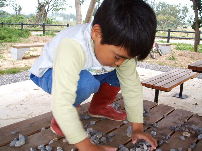 石で砦を作成中のライブ(笑)。みさちゃんの攻撃から身を守ってんの(笑)。このぐらいの年頃って、女の子の方が身体も大きいし力も強いし頭も回るから、もう男のプライドをかけて必死よ(笑)。