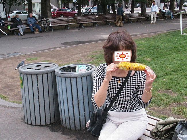 やきとうきびの正しい食べ方？です。<br />気取ってはいけません、あくまでもかぶりつきます。<br />家の中ではだいごみに欠けますので例え雨降りでも外で食べなくてはいけません。（ぜーんぶウソです）