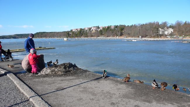 小さな船着場。女の子が鳥に餌をやってました。