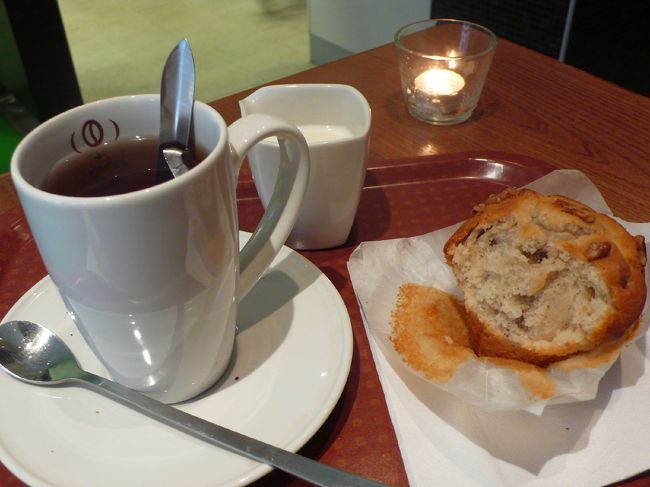 結局蚤の市に３時間くらいいた。お昼はマックのカフェでマフィンと紅茶。
