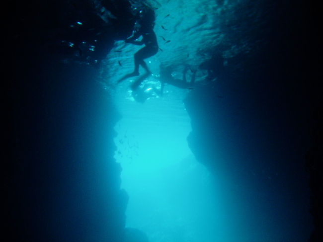 「いいって言うまで振り返っちゃダメ」<br />と言われ、暗い洞窟を進んで行きました。<br />振り返ると洞窟の間から真っ青な光。<br />すごくキレイだったー。<br />（写真はショップの人からいただきました）