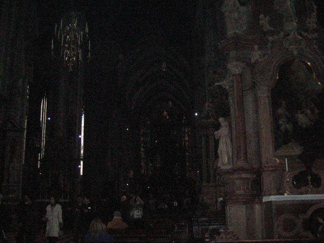 長い大聖堂の身廊を支える柱は、天井で美しく弧を描いています。