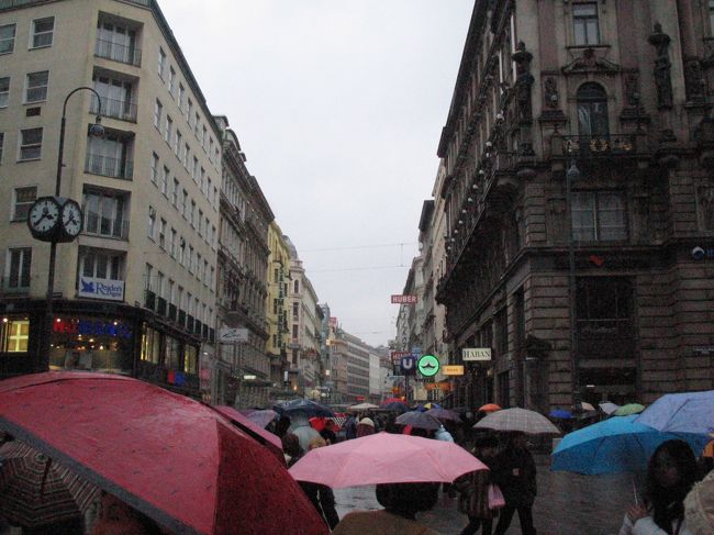 シュテファン広場から再びケルトナー通りを南下します。<br />雨はまだやみません。<br /><br />きょうは土曜日。日曜日はほとんどのお店が閉まっているということで、買い物は今日中に済ませたい！<br /><br />ケルトナー通り近くの免税店へ案内され、皆、すごい勢いで買い物をしました。<br /><br />エリザベート皇妃の大好物といわれる｢すみれの花砂糖づけ｣を買おうか迷い、結局買わずに帰ってきたことをとても後悔しました。<br />やっぱりもう一度ウィーンにいくぞ！