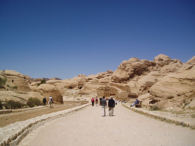 ペトラへと続く道です。シークといわれる細い道まで、約１．５キロほど砂利の道が続きます。歩きたくない人はロバに乗っていくこともできます。