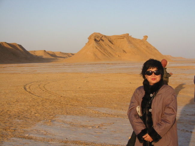 砂漠で丘のような山と一緒に・・・