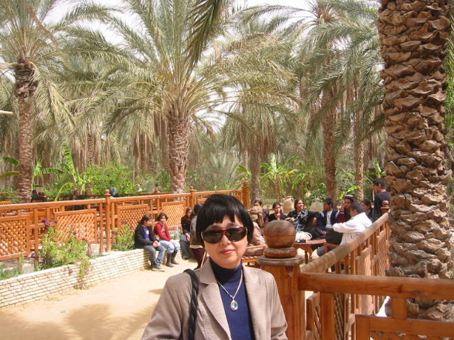 ヤシノ木陰で昼食です、風が強く埃っぽいし食事内容は不満を訴える方が多かったです。でもパンは美味しい・・・