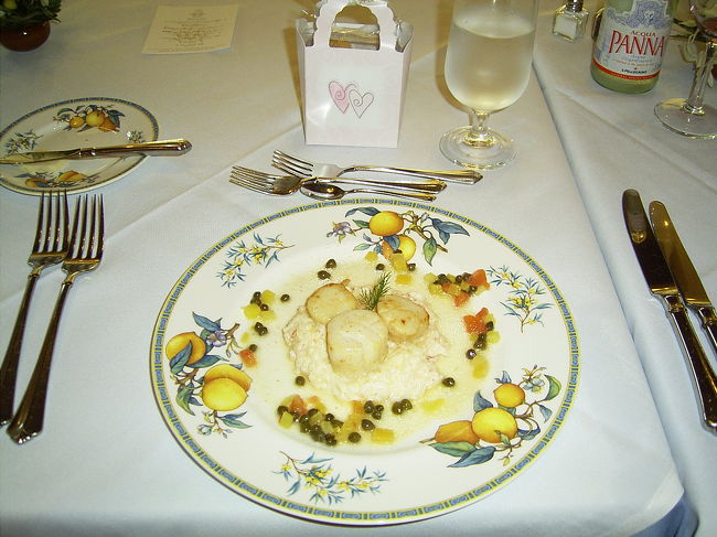 ホタテ貝のソテーと蟹のリゾット　ブルノワゼットソース