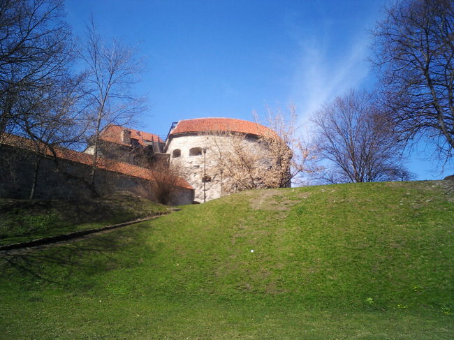 ?ふとっちょマルガレータ<br />　<br />見ての通りまだ枝に葉がない状態だったので<br />芝生の丘（？）も撮影圏内に定めてカメラに収めました。<br /><br />ここは海洋博物館になっています。しかしちょうど休館日にあたり見学できませんでした。<br /><br />しかし『ふとっちょ』だなんて、変な名前〜＾＾<br /><br />その昔、この建物が監獄だった時代に<br />ここで賄い人だった福やかな女性の名前を採って<br />つけられたそうです。<br /><br />はたから聞いているとなんとも失礼なお話しですが<br />この『マルガレータ』さんは、囚人達からはたいそう慕われていたようです。