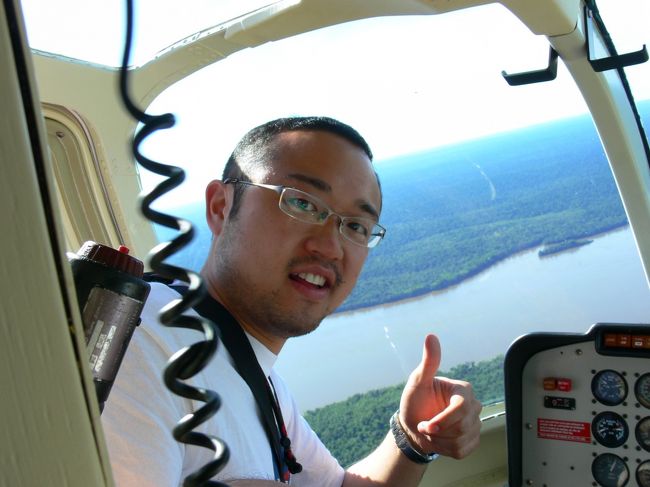 初ヘリと絶景に興奮気味。