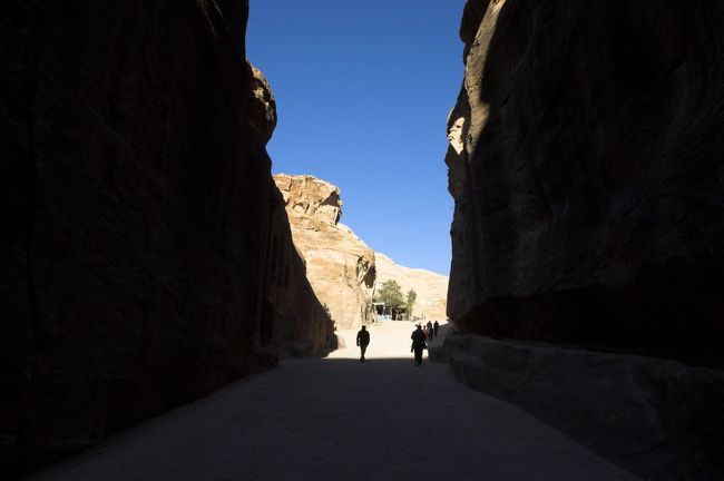 シークを戻りペトラを後にする。<br />歩いているとどこかで見た顔が・・・良く見るとエジプト・ヌエバのフェリー乗り場で出会った3人組の2人だ。話を聞くと昨日はアカバに泊まって、今日のお昼過ぎにワディ･ムーサに到着。一緒にいたもう1人は「時間が勿体無い」と言って颯爽と遺跡の中に消えていって今は別行動らしい。今日の到着が遅かったから明日もペトラを観光するそうだ。<br />