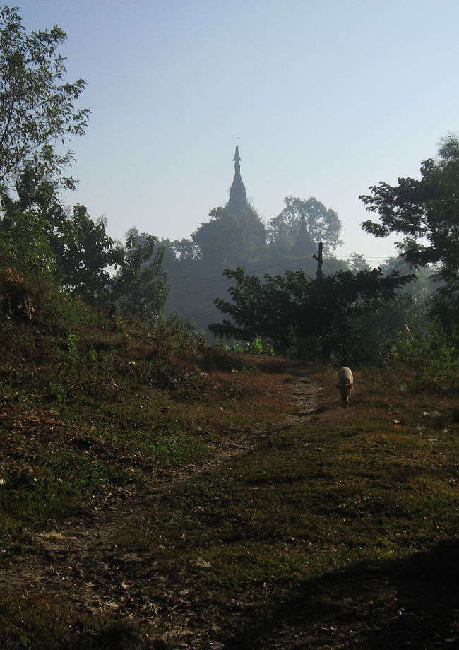 有名なシッタウン(Sittaung)寺院へ行ってみようと、<br />王宮跡まわりを近道してみる。<br /><br />桟橋側と違って迷うことは少ないけど、<br />ちょっと横道を覗くと、こんな感じ。
