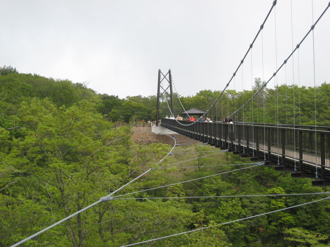 つつじ吊橋です。長さが約１４０Mで高さが３０Mくらいだったと思います。<br />けっこう揺れます、そして、歩道の真ん中が網状で下まで見えるのでこわいです。<br />でも、なぜか歩きたくなります。