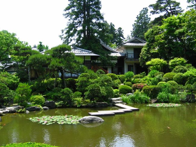 庭園です。池のほとりには風流な石灯籠があります。