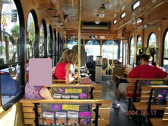 <br />街なかをグルグル走るトロリーバスの車内