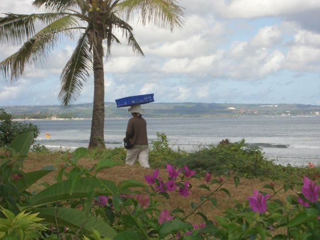 バリの女性は何でも頭に乗っけて運ぶ、<br />良いバランスで歩いている。<br />男性が頭にものを載っけてるのは何故かあまり見かけなかった。