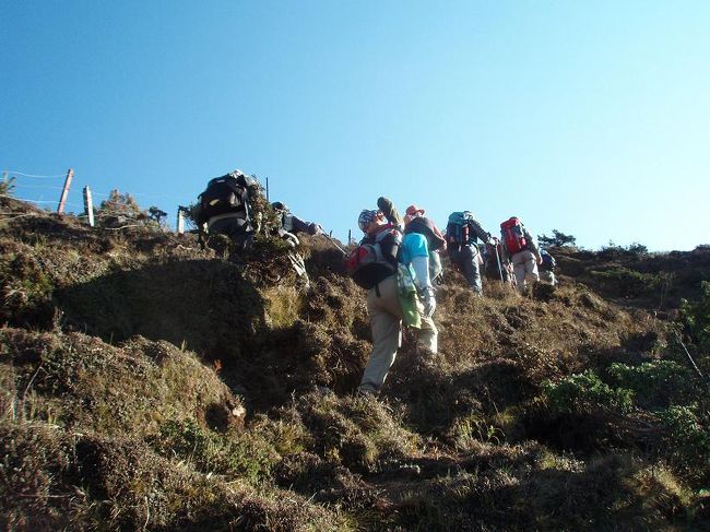 結構な急斜面を登ります。