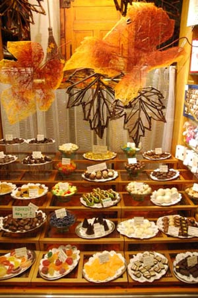 ホテルに帰る途中にあるお菓子屋さんのショーウィンドウ。ヨーロッパのショウウィンドウってなんて素敵なんだろう！