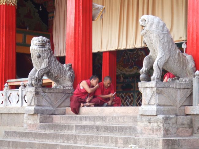 途中で、東竹林寺に寄りました。<br />チベット僧が修行する寺と聞いていましたが、<br />殆ど見かけませんでした。<br /><br />若いお坊さんが一生懸命携帯でメールを<br />打っていたのが、笑えました。<br />