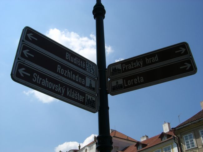 ちなみに、ストラホフ修道院へは、<br />地図の道に沿って行くと、<br />正門から入れるけど、<br />路地から行くのが近道なのが、<br />帰りに判明・・・。<br /><br />ヒントはこの標識です。