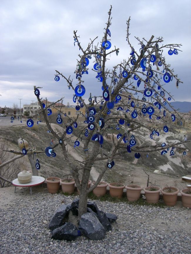 木にくっついてる青い目玉みたいのは、トルコでは<br /><br />『Good Luck』の意味があるそうです♪<br /><br />ってトルコ人が言ってた☆