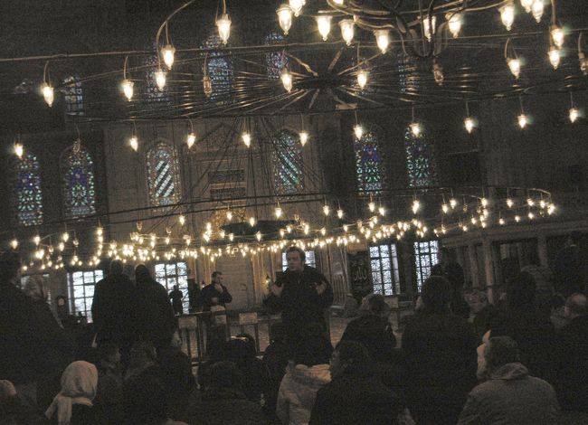 ブルーモスク内部。<br />内部はフラッシュ禁止だった。<br />大勢の観光客が押し掛けていたが、立ち入り禁止エリアが半分以上あり、異教徒は勿論立ち入る事は出来ない。