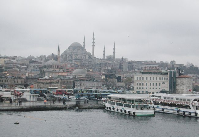金閣湾にかかるガラタ橋から、エジプシャン・バザール、スレイマニェ・ジャミーを望む。<br />ここで、自由時間があったが、エジプシャン・バザールは一寸覗いただけで、専らガラタ橋を渡ったり、周囲の見物に過ごした。流石にスレイマニェ・ジャミーまでは行けなかった。