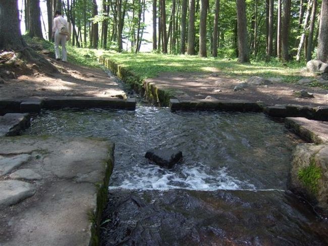 水は手前の道から流れてきて、上の道、左右の道に分かれて流れていきます。<br /><br />三角の石がポイントです。<br />この石によって均等に3つに分かれます。<br /><br />