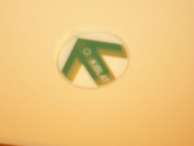 初日はコタキナバル着夜11時50分予定だったんですが、1時間遅れて結局1時近くになりました。この日のホテルは市内のビバリーホテルです。天井には、こんな矢印が・・・イスラム教徒用のメッカの矢印ですよね？