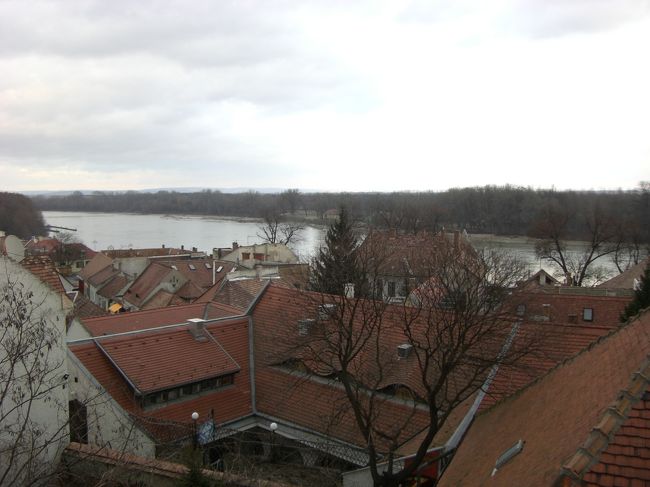 屋根の向こうにドナウ川。