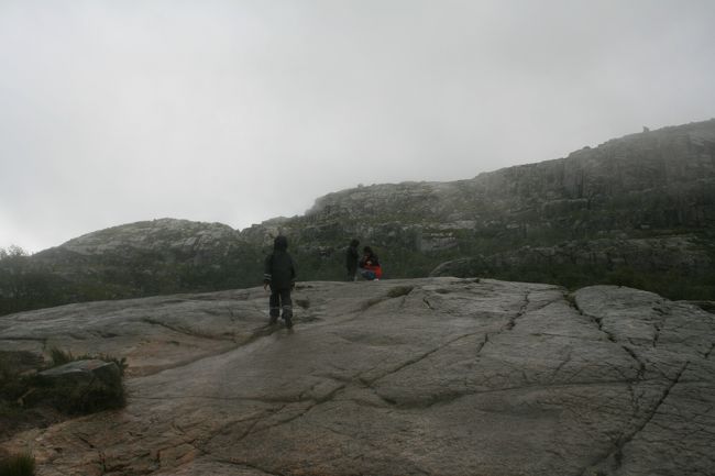 雨の中、しばらく登ったり下ったりした後、大きな岩の湿地帯に出ます。