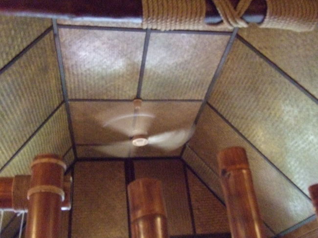 天井にはファンが。<br />全てのコテージにエアコンがついています。