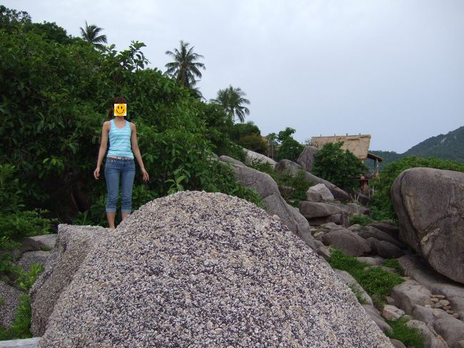 コテージの外を散策すると、すぐに岩がありました。