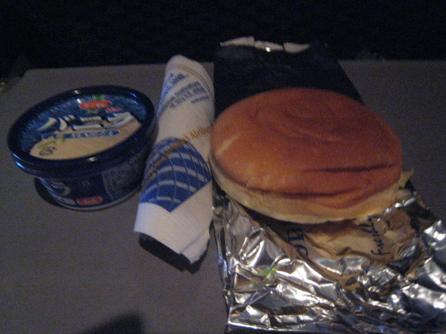 軽食<br />チーズバーガーにアイスです、<br />軽食というよりも、おなかいっぱいです