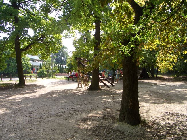 夢中で歩き続けてようやく目の前が開けました。公園のようになっていました。奥に見える白い建物からは、リフトが出ています。帰りはそのリフトに乗る予定。