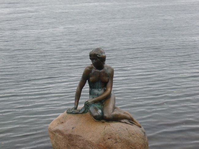 　いよいよ最終日、帰国便は午後発なので、午前中にコペンハーゲン観光を楽しもう、と思っていたんですが、あいにくの雨です。昨晩コペンハーゲンに帰った時には雨は止んでいたんですが…。そのうち止むだろうと思ってホテルでしばらく待機していましたが、時間がどんどん過ぎていってしまうので、小降りになった時を狙ってチェックアウトし、駅へと駆け込みます。駅のコインロッカーに荷物を預け、電車で町外れのエスターポート駅まで行き、そこから町を歩いて戻ってくることにします。<br />　さて、コペンハーゲンに来たなら、やっぱりこの姐さんに挨拶はしておかなければなりません。駅からカステレット要塞の周りを通ってここに来るまでは人通りも少なかったんですが、この像の周りだけは、雨にも関わらず大量の観光客が集まっています。ちょっと異様な雰囲気です。まあ実のところ、私も像そのものが目当てというよりも、その光景を興味本位で見に来ただけ、という面もあるんですが…。そういった意味では、期待通りでした。