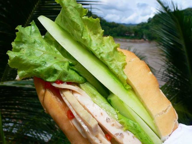 メコン川を眺めながら、サンドイッチを食べる。<br />これ、最高の気分。