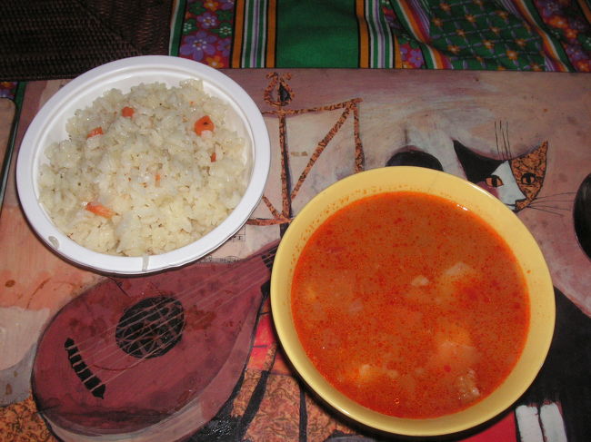 東駅でいかにも田舎のおばさんに声を掛けられた。<br />写真の朝ごはんを作ったこのおばさんはドミトリーの女将さん。ファイルを見せて勧誘してきた。<br />疲れと小太りでエプロンをして人のよさそうなおばさんの格安？どことも比べていないから分からないけれど決めてしまった。<br />旅は直感が大事だと思うけれどちょっと心配しながらおばさんの車で移動。そこは低層マンションが連なる集合住宅エリア。そこの一戸を貸している。<br />一般の家に泊まりにいったような雰囲気でなんだか嬉しくなった。そこの宿は韓国人が多いようで長く滞在している学生がいた。<br />おばさんが疲れたでしょといったような感じで朝ごはんをいっぱい食べなさいと出してくれた。ありがたい。このスープもグラーシュという。<br />オーストリア・チェコと食べてきたグラーシュとはまた違う味。パプリカの国だけあってスパイシーで家庭の味がしてとても美味しかった。<br />