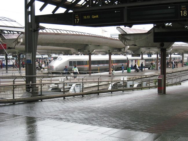 オスロ空港から、市街までは、エアポートエキスプレスFlytogetだ。160NOK。速い。相当なスピードが出ているようだ。20分程度で程なくオスロ中央駅に到着。一国の首都だけあって、これまでのどの都市よりも大きく立派な駅だ。鉄道マニアが喜びそうだ。一眼で写真を撮っている西洋人もいる。<br /><br />ホテルを探す。外は大雨のため、建物の中からだいたいの見当をつけないといけない。構内をぐるぐる回っていると、オスロの宿、Clarion Hotel Royal Christianiaの文字が見えた。ここからは雨に濡れるのを覚悟で、行くしかない。5分程度でホテル到着。立派なホテルだ。<br />
