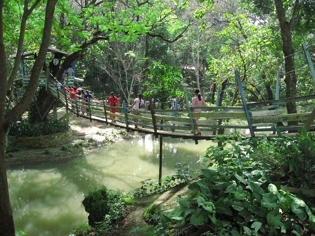 滝の下には橋が架かっていて、<br />その下では昼ごはん。