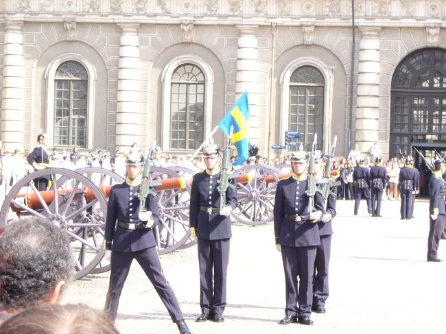 衛兵交代の儀式。<br />後ろに見えるのは大砲です。<br />